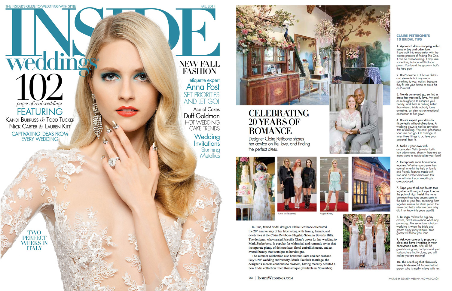 Claire Pettibone 20th Anniversary Published in Inside Weddings